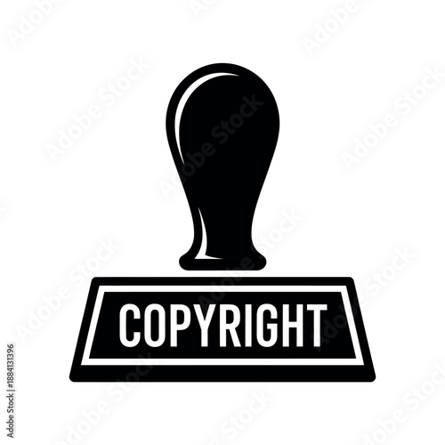 Copyright rubber stamp icon emphasizes intellectual property protection and legal authority.