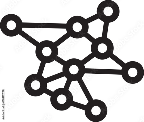 Black and white abstract whisk shape with circular nodes and lines