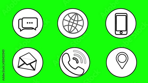 Animated contact icon showing an incoming phone call notification. Clean and simple phone call symbol, email envelope,  animation suitable for mobile app UI notification alerts communication concepts