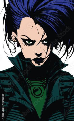 A dark horror fashion portrait of a young woman with evil zombie makeup and a fearful expression featuring striking eyes and black hair for a Halloween art illustration