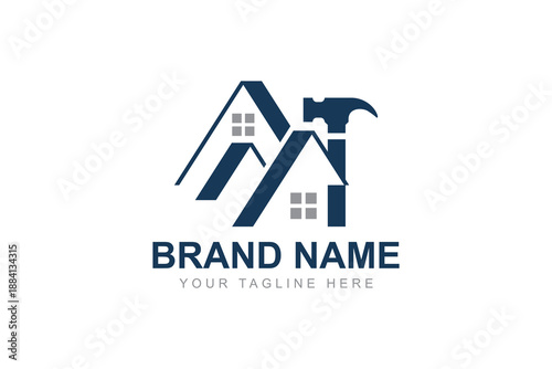 Construction logo. Home renovation logo or construction logo with tools and hardware icon template set