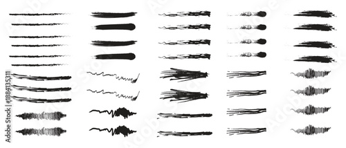 Abstract black brush strokes, rough hand-drawn grunge line textures