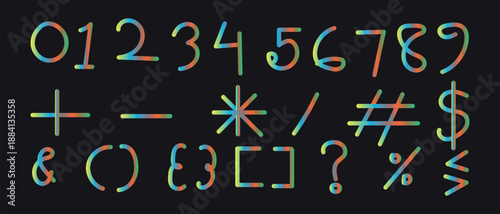 Colorful gradient number and math symbol smooth line set
