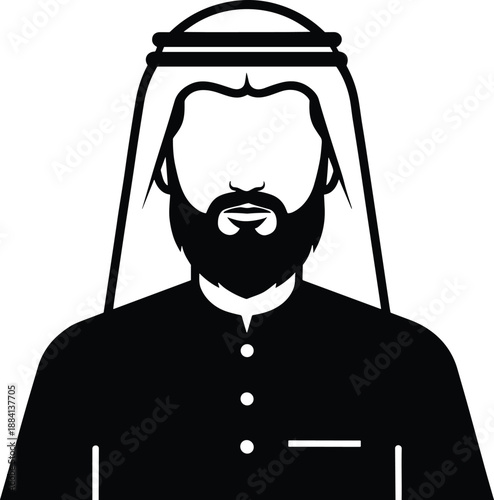 Arab man silhouette vector icon wearing traditional thobe and headscarf for culture identity business and profile design
