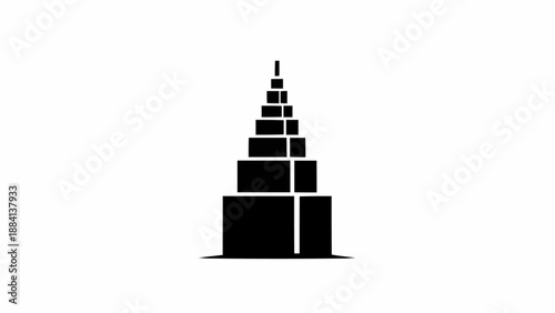 Abstract geometric tower design in black and white.