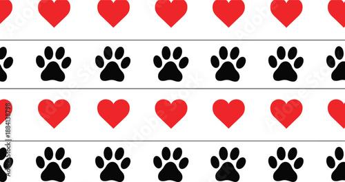 Pet love stripe pattern vector with hearts and paw prints for fabric wallpaper wrapping and background design
