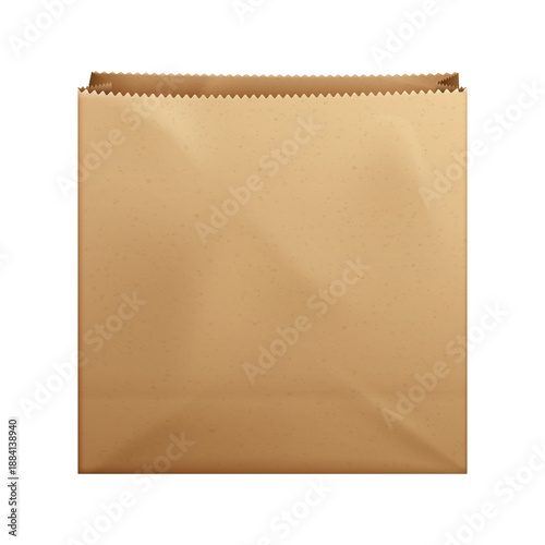 Empty brown kraft paper bag illustration for packaging, realistic textured, isolated on transparent background, png