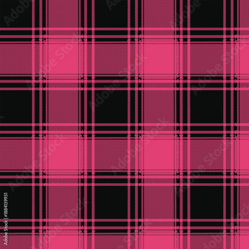 Hot pink and black tartan plaid seamless vector pattern, ideal for punk, grunge, or fashion designs.