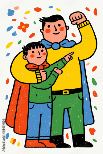 Whimsical Father's Day Art with Superhero Cape and Flowers