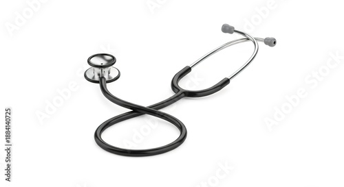 A medical stethoscope is an isolated diagnostic instrument on a white background, serving as an essential cardiology tool for a doctor or nurse to monitor heart pulse and general healthcare