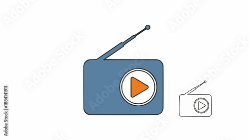 Blue radio with play button icon, symbolizing audio streaming and broadcast media.