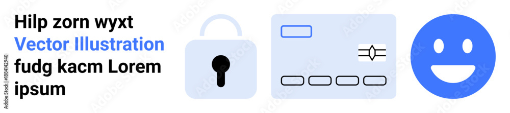 Fototapeta premium Data security, online privacy, user authentication, digital technology, communication, interface design. Lock icon, card interface with sliders and a happy face. s data security and online privacy