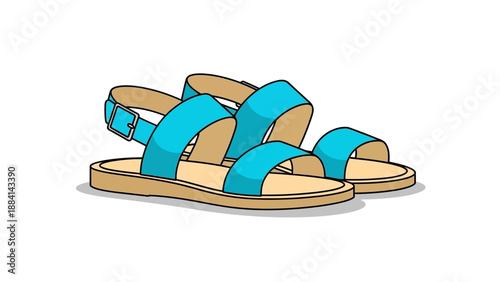 Illustration of Stylish Blue Sandals with Straps on White Background