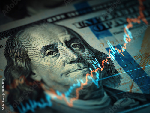 USD note Franklin with rising currency exchange graph