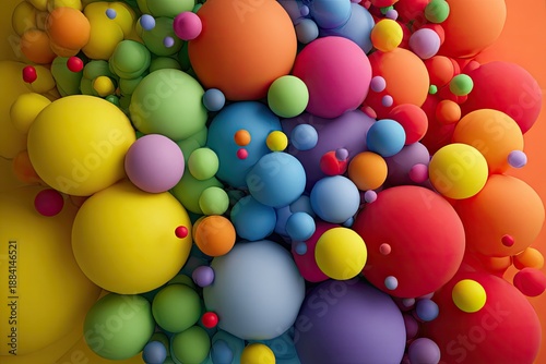 Colorful vibrant 3D spheres in rainbow colors, abstract and bright