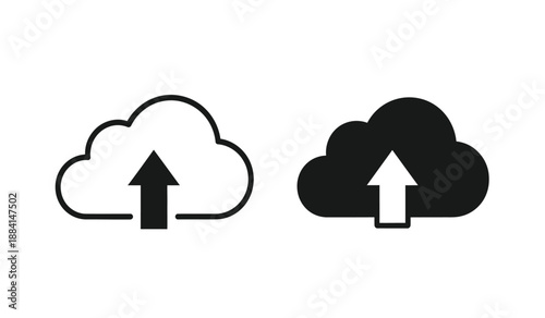 Black and white cloud upload icons with arrows pointing up