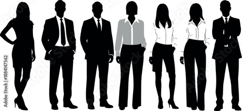 Professional Business Team Silhouettes Standing Together In Formal Office Wear For Corporate Identity Success And Diverse Workforce Representation Concept Design