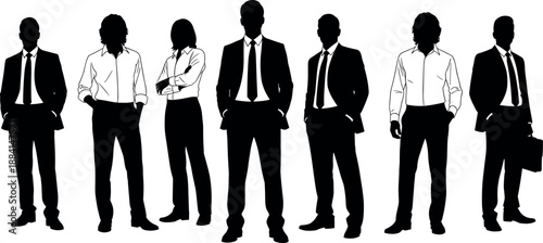 Professional Business Team Silhouettes Standing in Formal Corporate Attire for Leadership Management Group Success and Diversity Concept Illustration Vector Art
