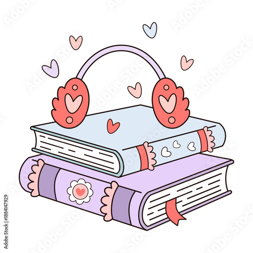 Valentine books vector illustration. Romance bookish clipart, Valentines day design, Romantic school aesthetic.