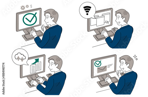 Fotografía Businessman Successfully Handling Computer Tasks and System Operations Illustrat
