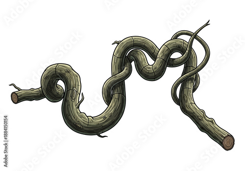 Tangled roots illustration showcasing twisted, entwined stems and branches in a complex, organic pattern from a close-up viewpoint.