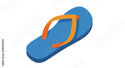 A blue flip flop with orange strap lying on the beach during a relaxing summer vacation