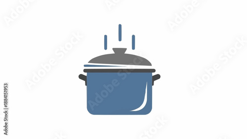 Blue pot with lid and steam.