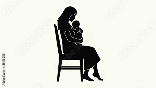 Mother cradles her baby while sitting a chair offering love and care in a tender moment of motherhood creating a of family Silhouette vector on whit Background