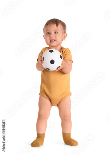 Cute baby with ball on whit...