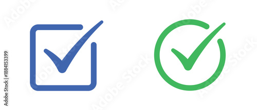 check mark icon set blue green tick symbol approval success validation button minimal design vector