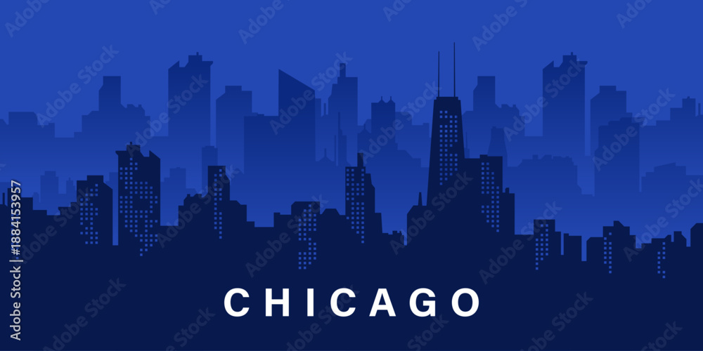 Obraz premium Chicago Skyline Dark Blue Silhouette Vector Illustration with city building background