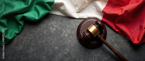Judge Gavel on Italian Flag with Copy Space Background