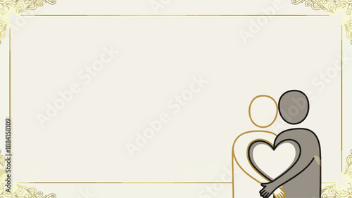 Heartwarming Hug Day illustration with abstract figures forming heart shape, elegant border design. Hug Day representation shows affection and love between figures,