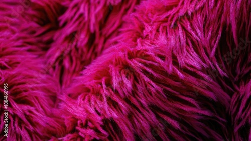 Close-up of bright pink fluffy fur fibers. Concept Macro close-up, Bright pink fluffy fur fibers, Textural detail study, Soft tactile photography, Color pop close-up