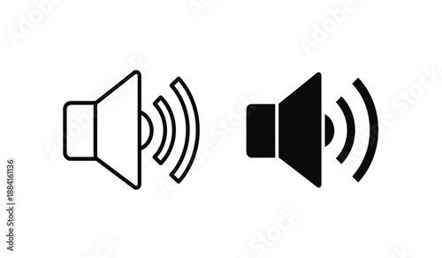 Vector illustration of sound wave and speaker icons in black and white on a pure