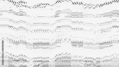 Black and White VHS Noise Background with Halftone Dots and Analog Distortion