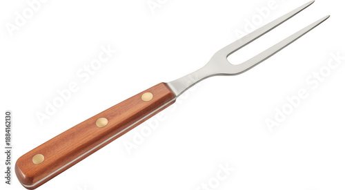 Meat fork with wooden handle kitchen utensil cooking isolated on a transparent background