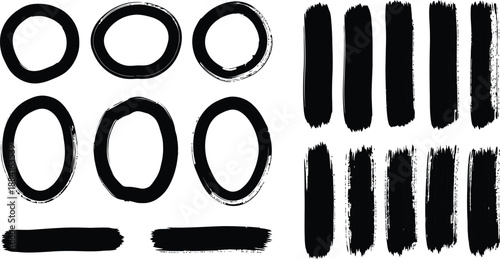 A black and white image of various brush stroke shapes and patterns