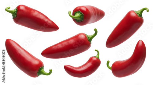 Photos vibrant red jalapeno peppers isolated on a transparent background, captured in a studio setting for culinary and decorative uses