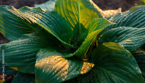 A close-up view of a plant with large green leaves and yellow spots
