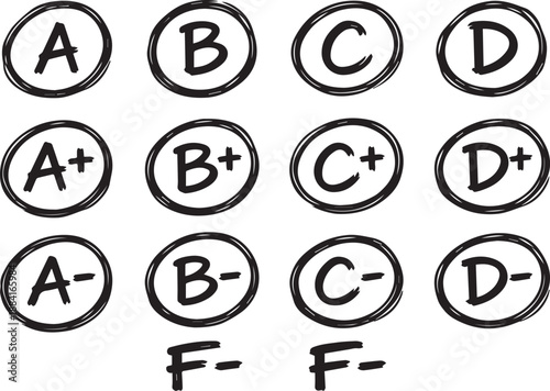 Hand-drawn grading symbols set