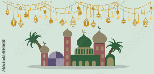 mosque vector illustration with clean and modern islamic design. suitable for ramadan, eid, religious events, islamic education, greeting cards, posters, banners, and digital or print design projects.
