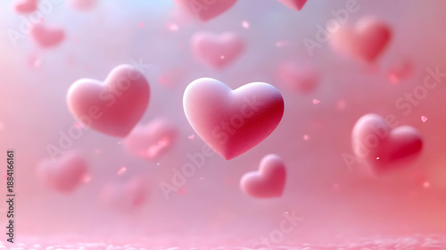 Soft Fluffy Pink Heart Shapes Floating like Marshmallows Sweet Dreamy Background for Cute Girly Style and Candy Concept

