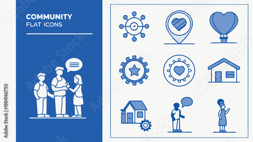 Collection of Community and Family Support Blue Flat Icon