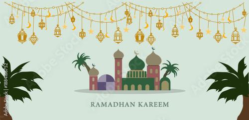 modern mosque vector illustration with clean islamic architectural elements. suitable for ramadan and eid themes, religious education, islamic events, greeting cards, posters, banners, and digital or 