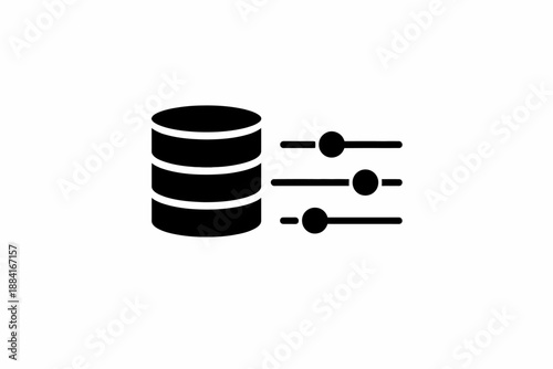 Data management and filtering settings represented by a database icon with adjustment sliders isolated on transparent background, isolated on white background, Vector