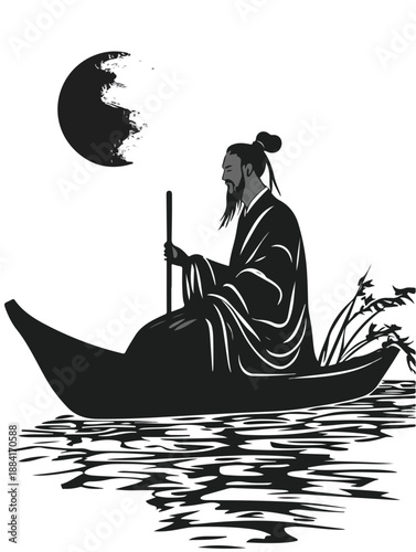 Art & IllustrationSilhueta de uma criança em um barco de pesca