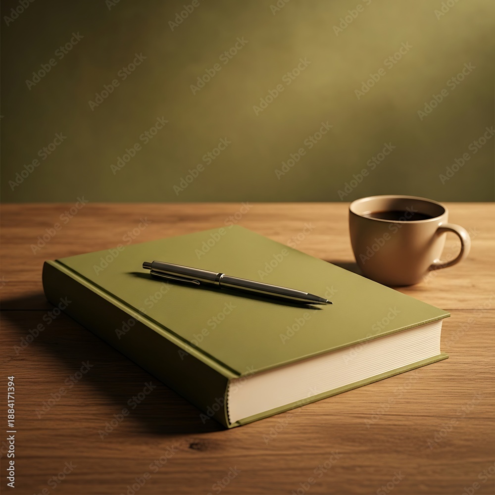Fototapeta premium Cozy morning mockup with notebook and coffee cup on wooden table