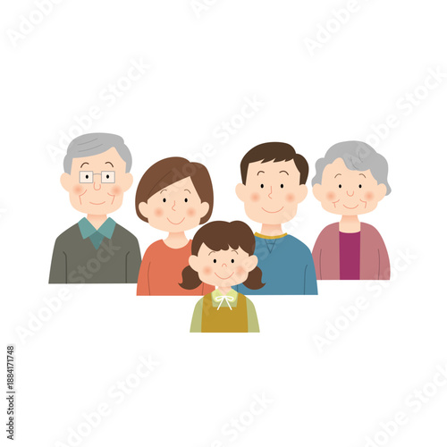 三世代家族の上半身イラスト