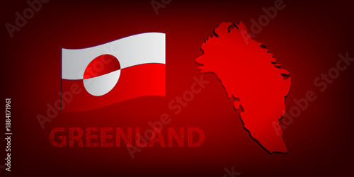 Vector illustration of Greenland, the largest island in the world in red gradient background.